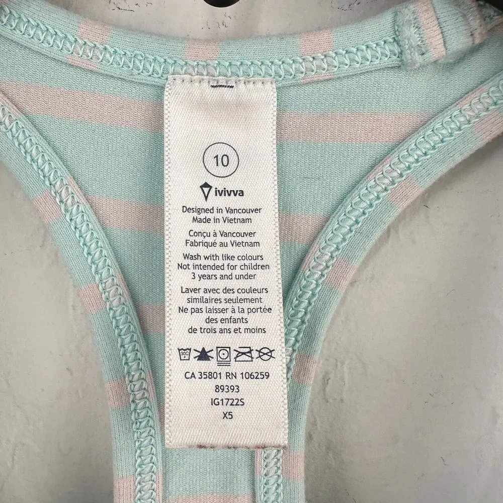Ivivva Tank Top Kids 10 Pink Blue Striped Nylon Stretch‎ Racerback Scoop Neck